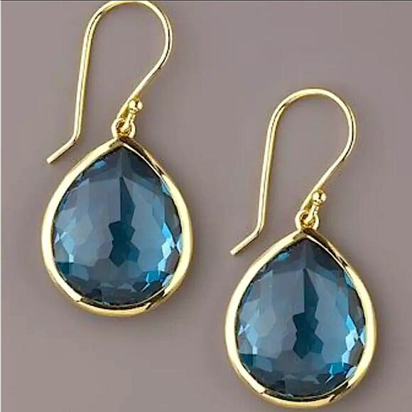 Gold Blue Sapphire Dangle Earrings - Picture 1 of 4